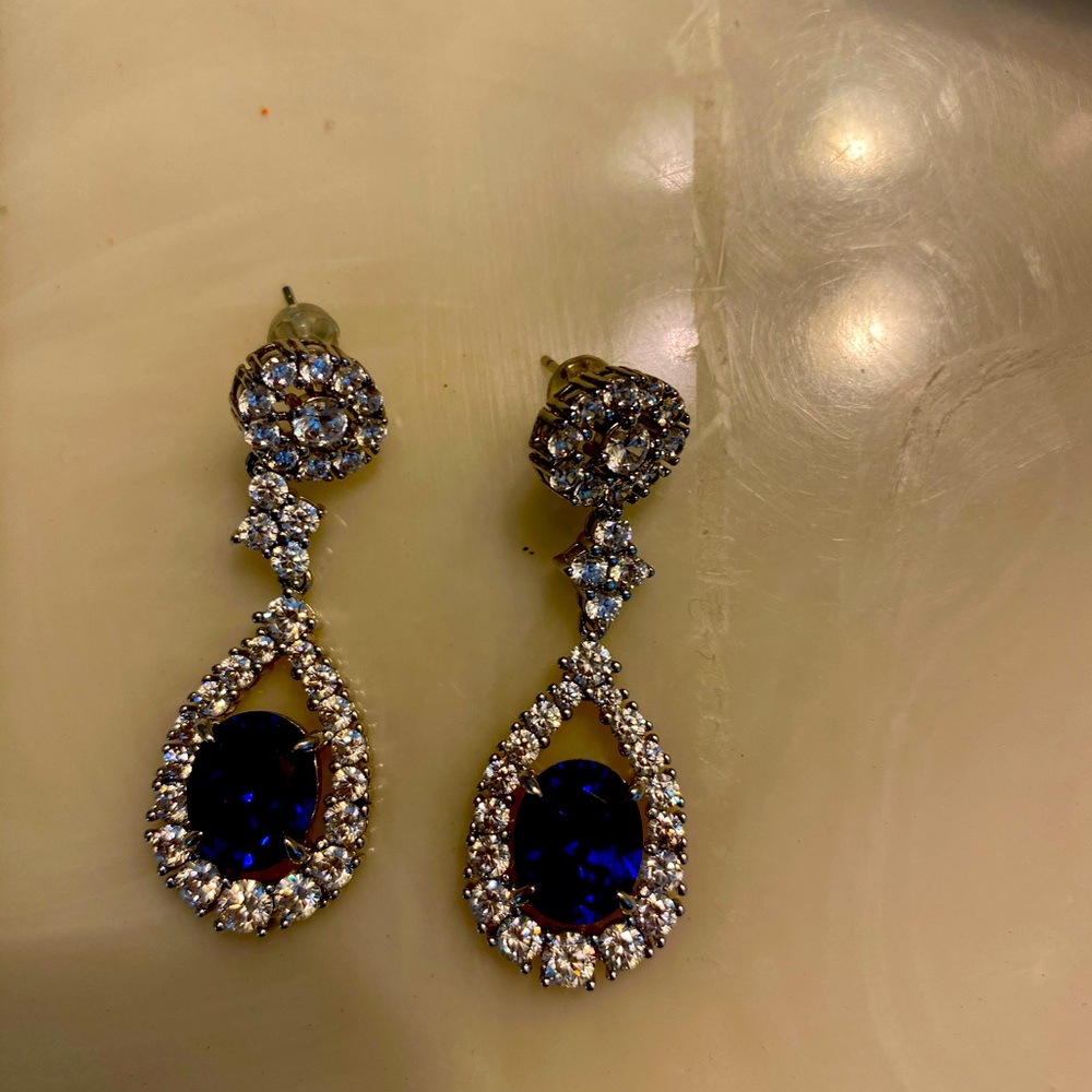 Tear drop earrings simulated sapphire